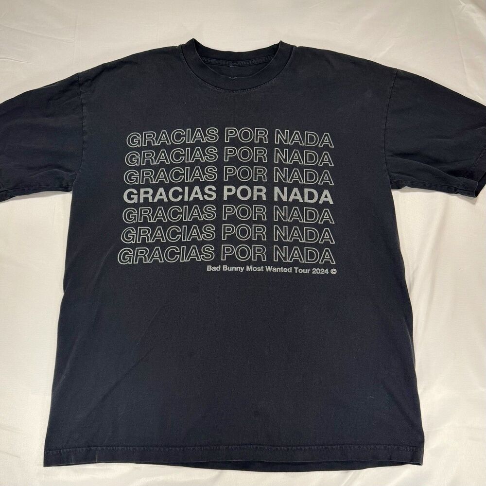 Bad Bunny Most Wanted Tour 2024 Gracias Por Nada Shirt Large Official Black